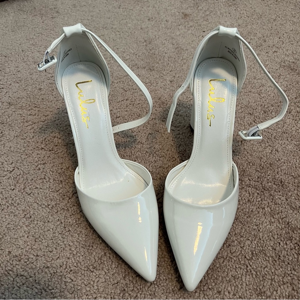 Lulu's White Patent Pointed Toe Ankle-Strap Pump